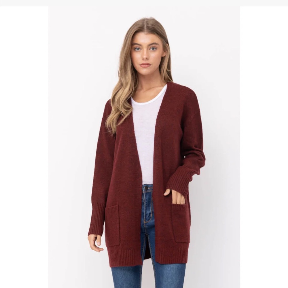Blu Pepper Popcorn Open Front Cardigan‎ in Burgundy Size S